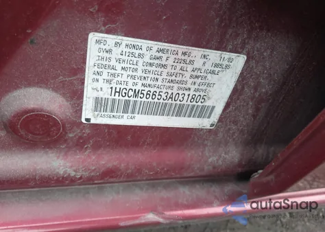 2003 Honda Accord 2.4 Ex из США, поврежденный, VIN 1HGCM56653A031805